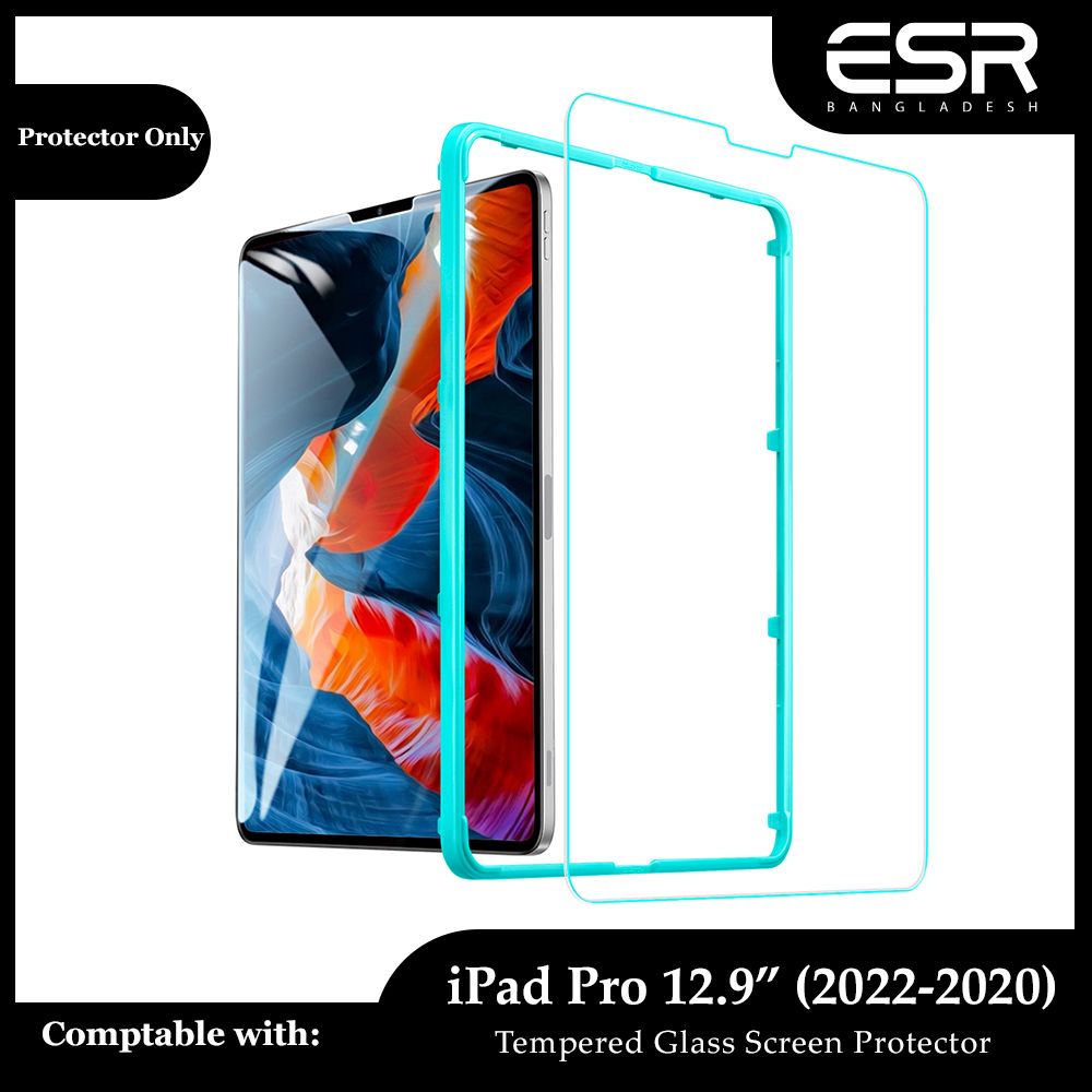 ESR, Tempered Glass Screen Protector for iPad Pro 12.9 Inch M1 (2021/2020/2018) [Includes Installation Frame]