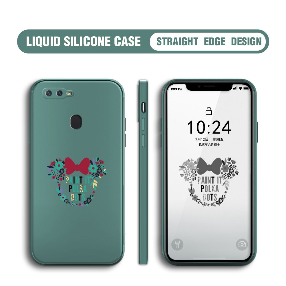 BILI for OPPO F9 / F9 Pro / Realme U1 / A7X Back Cover Flowers Minnie Multicolor Liquid Silicone Phone Case Soft Square Lens Protection Phone Cases