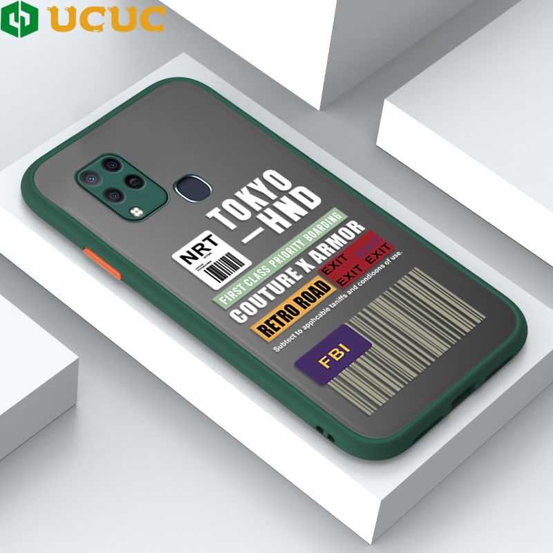 UCUC for Infinix Hot 10S / Hot 10S NFC Back Cover FBI Sticker Frosted Transparent Hard Phone Case Thin Shockproof Full Cover Camera Protect Case