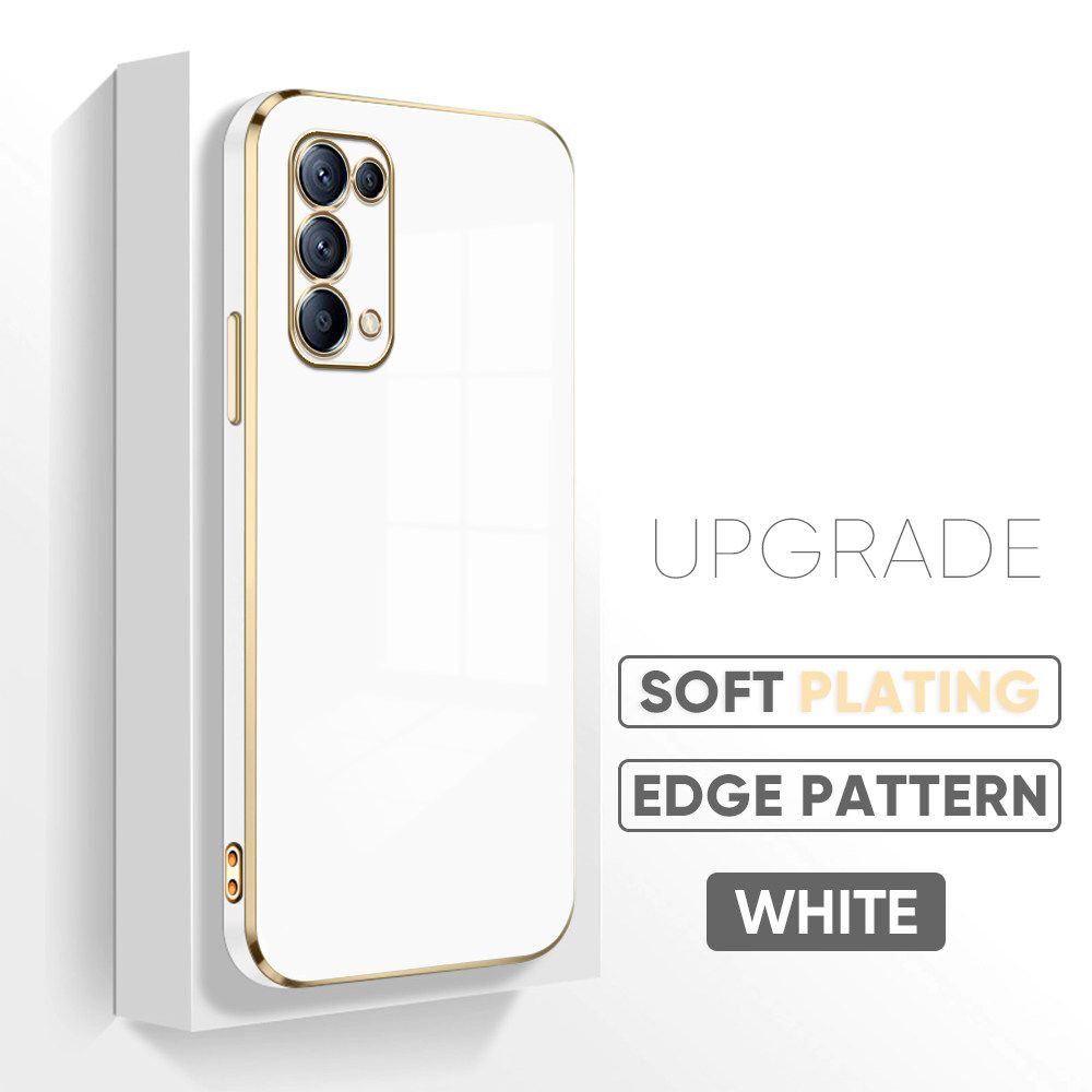 TA for OPPO Reno5 5G Cover Luxury 6D Plating Soft Casing Silicone Square Frame Phone Case Shiny Bling Back Cover + Free Lanyard