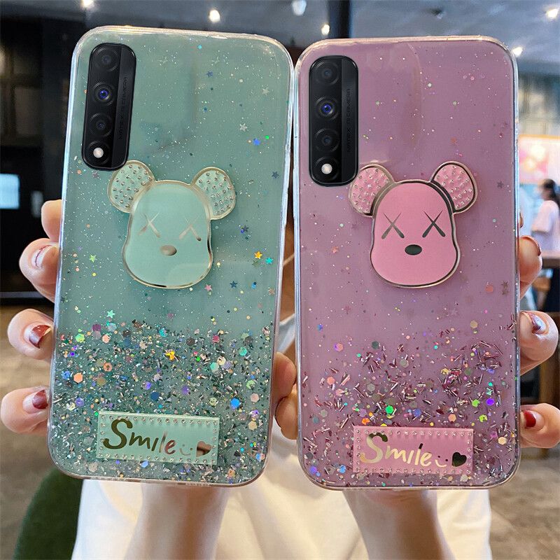 Phone case Realme Narzo 30 Shiny Ring Case Glitter Soft Transparent Gloomy Bear Cases For Realme Narzo30 Back Cover Stars Moon Girls