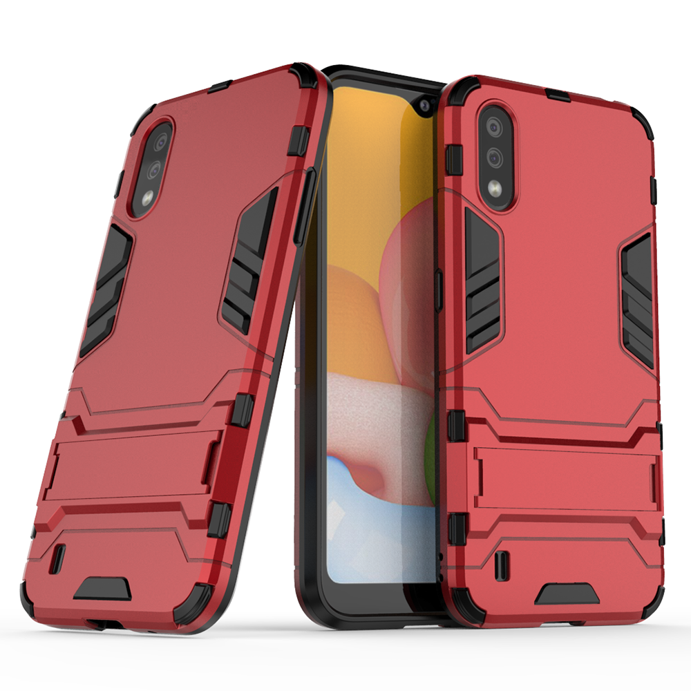 For Samsung Galaxy A01 Dual Layer Shockproof Anti-scratch TPU -PC Hybrid Heavy Duty Armor Protective Stand Case Cover