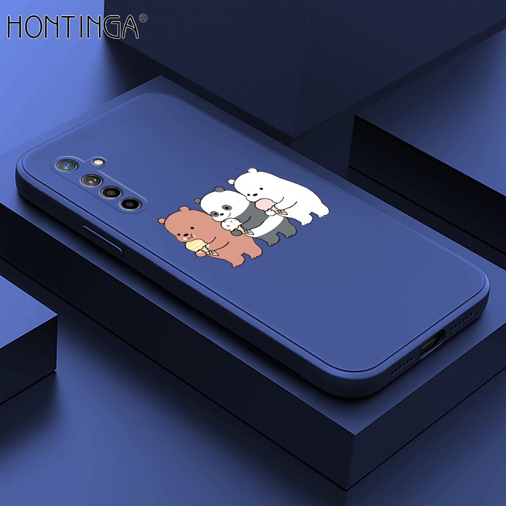 Hontinga for Realme XT Case Cute Cartoon Bear  Phone Case Soft Square Edge Silicone Cases Full Lens Cover Shockproof Protection Cover