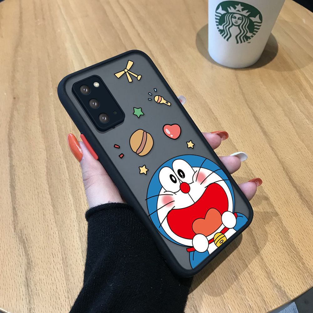 UCUC for Samsung Galaxy Note20 Back Cover Laugh Doraemon Frosted Transparent Hard Phone Case Thin Shockproof Full Cover Camera Protect Case