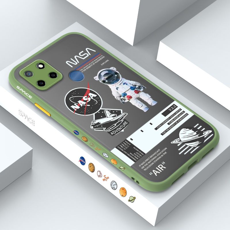 ZeroQiQi for Realme C25 Case Creative Cartoon Astronaut Side Printed Pattern Design Phone Cover Frosted Transparent Ultra Thin Protective Phone Case