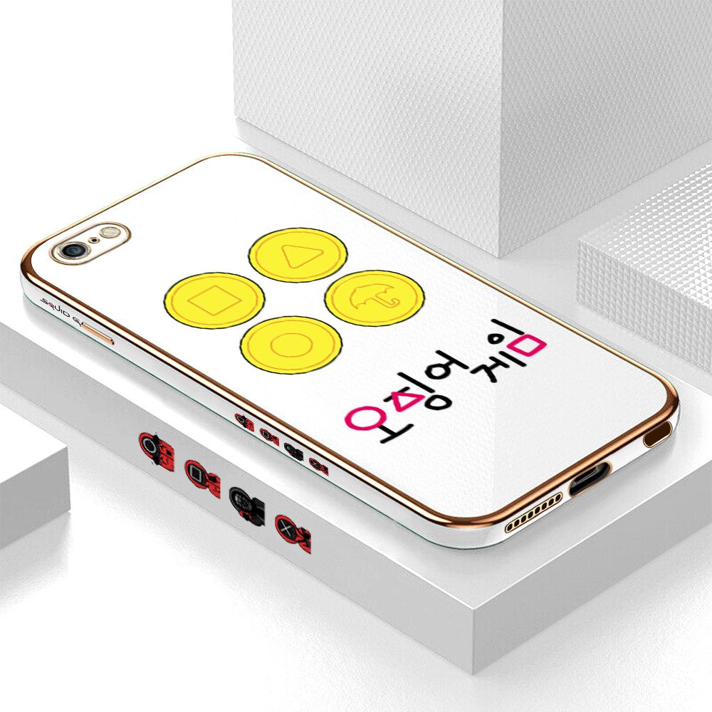 Luxury 6D Plating Soft Casing Silicone Square Frame Phone Case For iPhone 6S Plus Case Shiny Bling Back Cover Popular Game Patterns Square Edge Pattern Design Soft Case + Free Lanyard