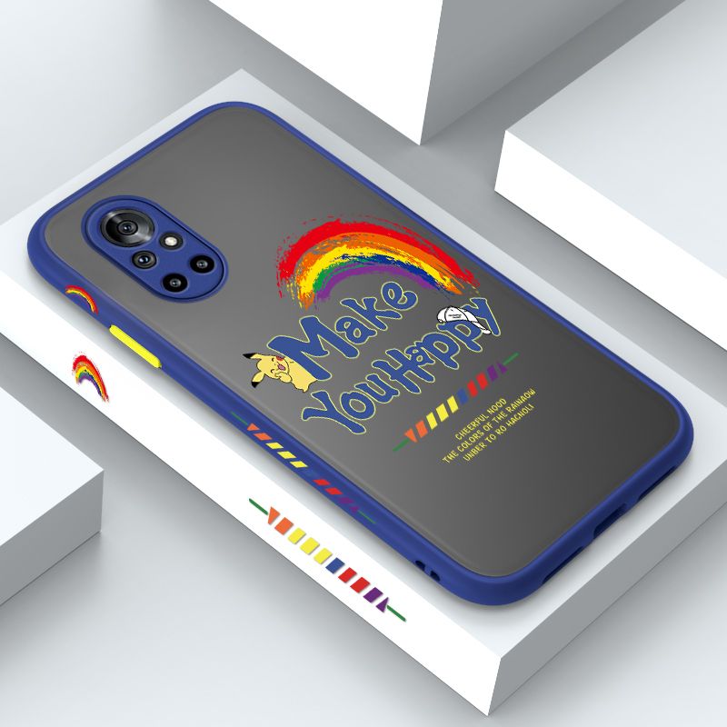 ZeroQiQi for Huawei Nova 8 Case Creative Cartoon Rainbow Pikachu Side Printing Cover Frosted Ultra Thin Protective Anti Fall Phone Case