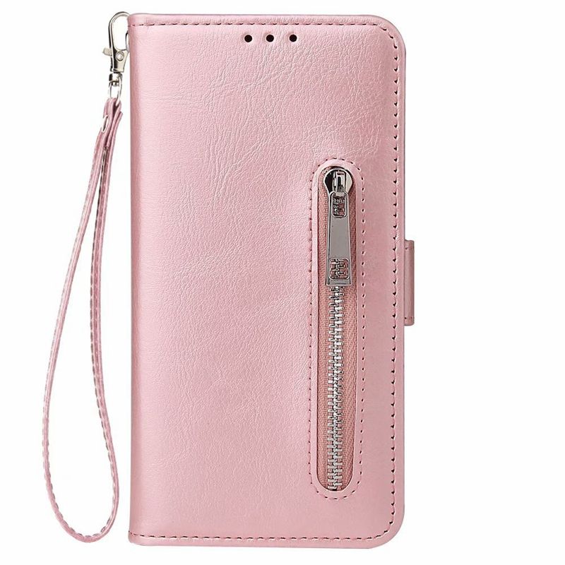 Suitable for Zipper for iPhone 12 Pro Case Wallet Leather Flip Stand Fashion Case Cover Mobile Phone Bag Pink