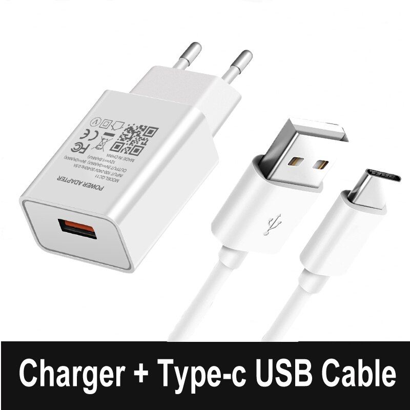 Adaptive Fast Charger EU Plug QC 3.0 18W Phone Charger For Huawei PSmart Z P20 P30 Pro Honor 10X 9X Lite 8 9 10 Type-c USB Cable