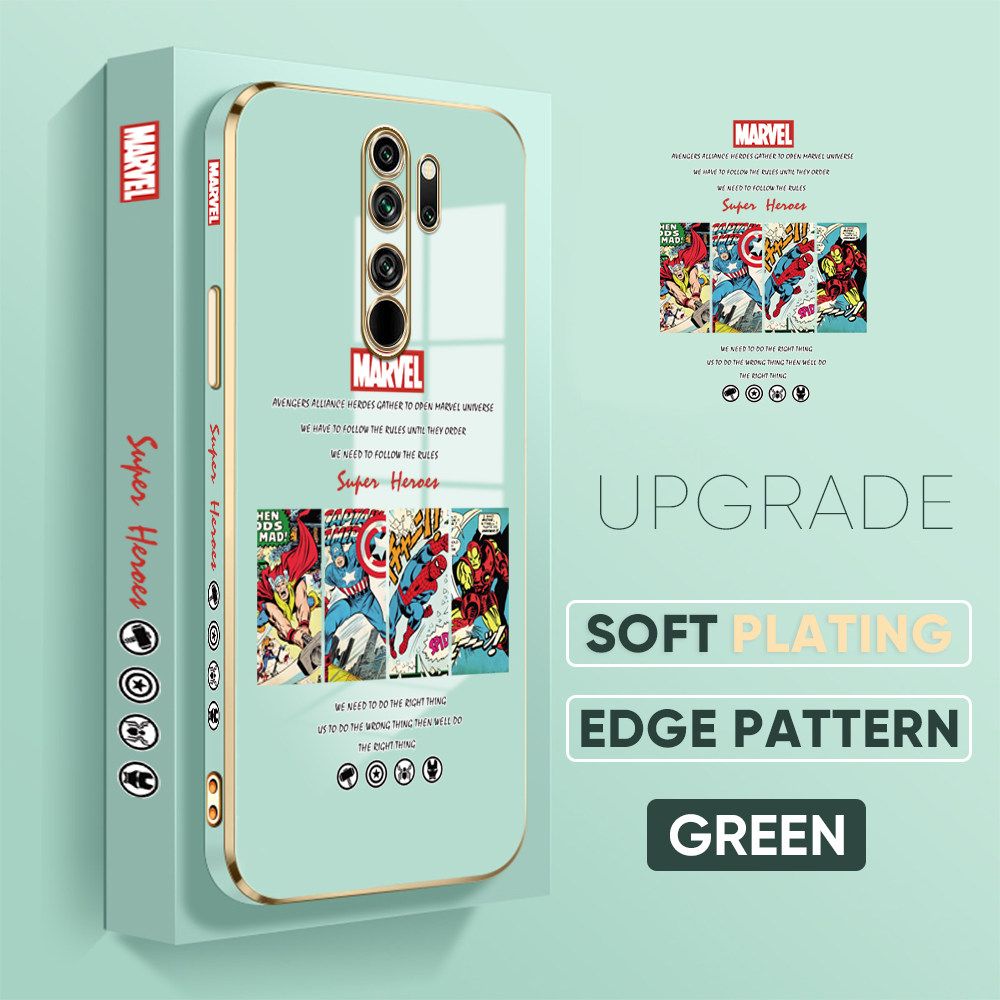 Jizetin (Free Lanyard) Redmi Note 8 Pro Back Cover Superhero Collection Luxury 6D Plating Case Side Pattern Soft Silicone Square Phone Cases