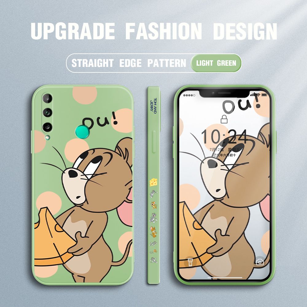 Jizetin for Huawei Y7P Case Tom and Jerry Design Side Design Phone Case Square Edge Pattern Liquid Silicone Cases Full Cover Camera Shockproof Protective Case