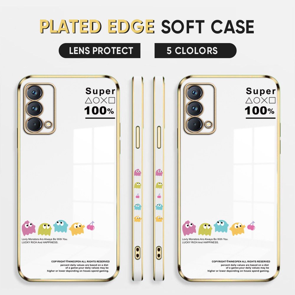 Luxury 6D Plating Case for OPPO Reno5 5G Back Cover Game Little Monster Side Pattern Soft Silicone Square Phone Cases