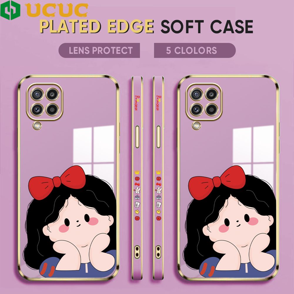 UCUC for Samsung Galaxy M32 Back Cover + Free Lanyard Cute Gir Luxury 6D Plating Case Side Pattern Soft Silicone Square Phone Cases