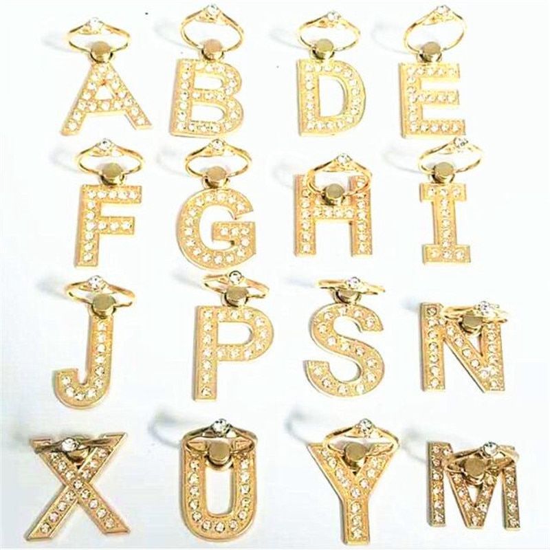 360 Degree Diamond Metal Letter A-Z Finger Ring Smartphone Stand Holder Mobile Phone Holder For iPhone Huawei All Phone