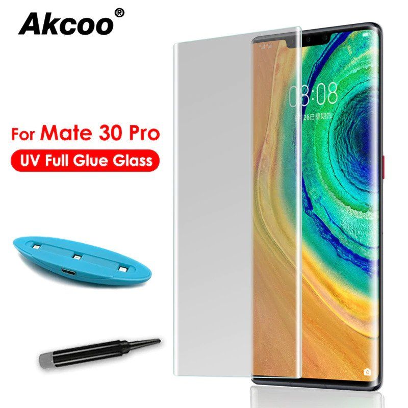 For Huawei Mate 30 Pro UV Light Adhesive Tempered Glass Screen Protector -Transparent