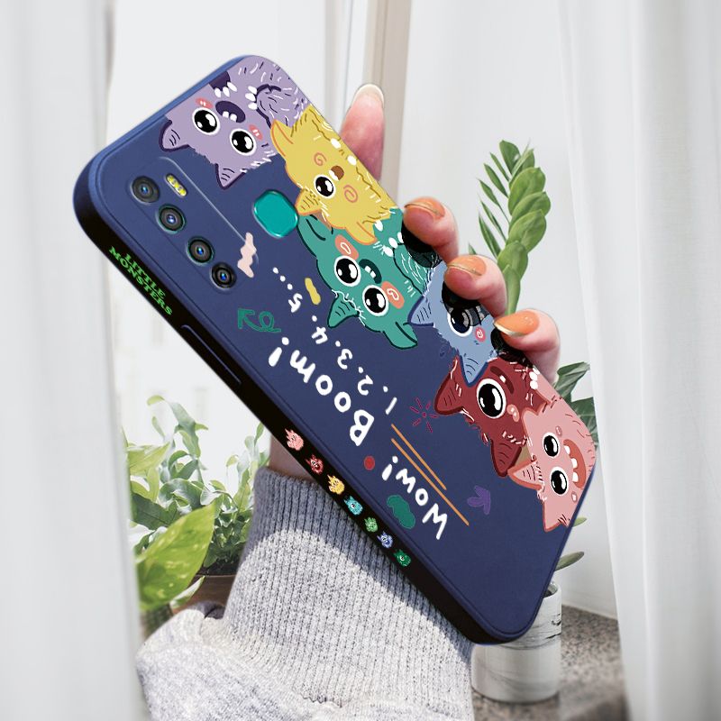 AMORVOR for Infinix Hot 9 Back Cover Cute Cartoon Monsters Side design Soft Case Liquid Silicone Phone Cases