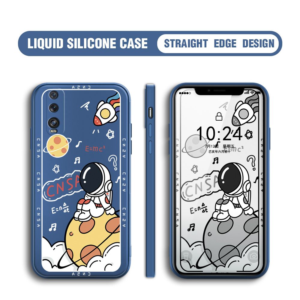 BILI for OPPO Find X2 Back Cover Little Astronaut Sit In Planet Multicolor Liquid Silicone Phone Case Soft Square Lens Protection Phone Cases