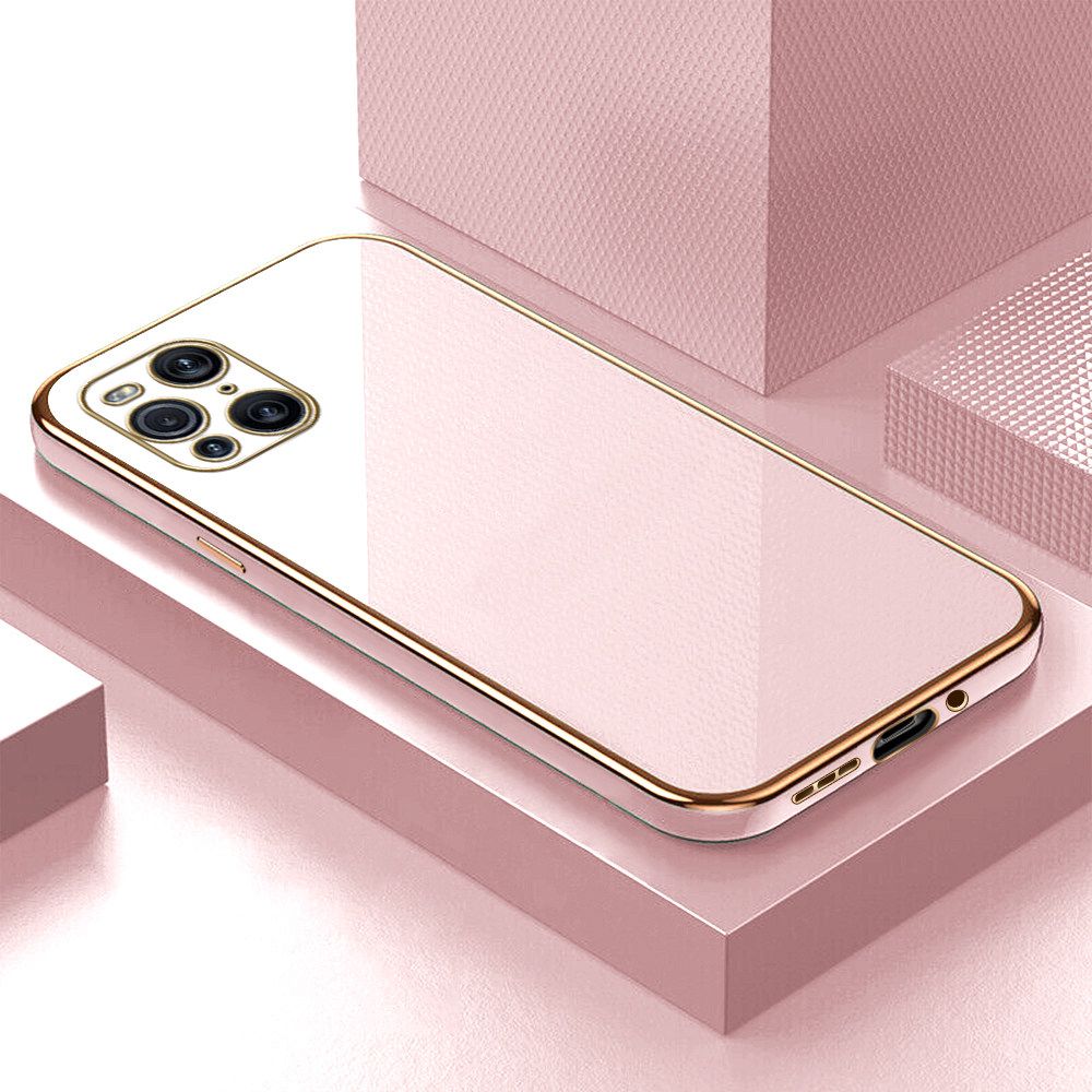 Luxury 6D Plating Soft Casing Silicone Square Frame Phone Case For OPPO Find X3 Case Shiny Bling Back Cover + Free Lanyard