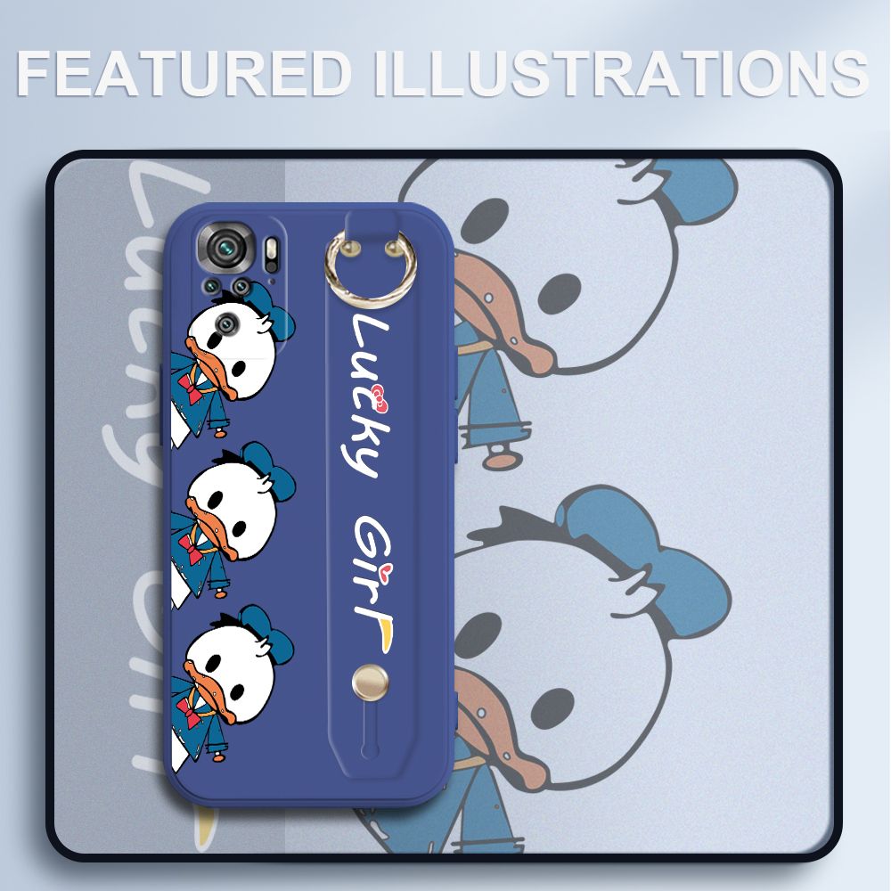 UCUC for Xiaomi Redmi Note 10 Wrist Strap Case Creative Cartoon Three Ducks Cover Ultra Thin Anti Fall Liquid Silicone Phone Case