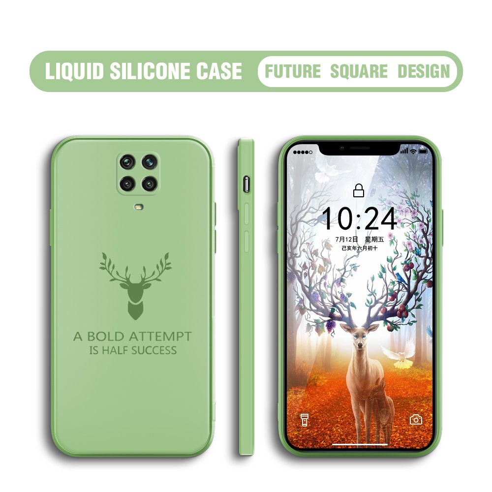 Hontinga for Xiaomi Redmi Note 9 Pro Case Soft Silicone Square ELK Deer Reindeer Phone Cases Full Cover Camera Shockproof Protection Rubber Case