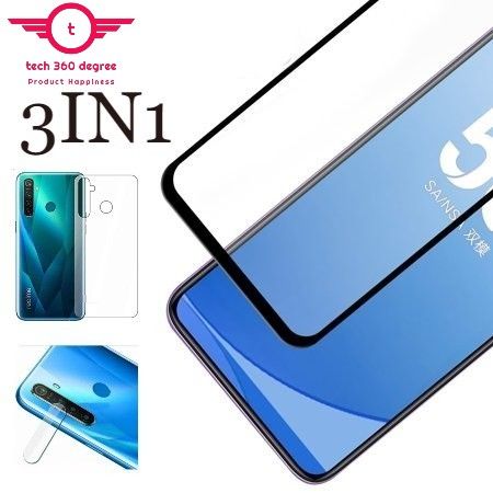 Realme 5 / Realme 5i / Realme 5s - (3IN1) - Premium Quality Full Cover Glass HD Clear Tempered Glass Screen Protector, Back Side Protector, Lens Protector...