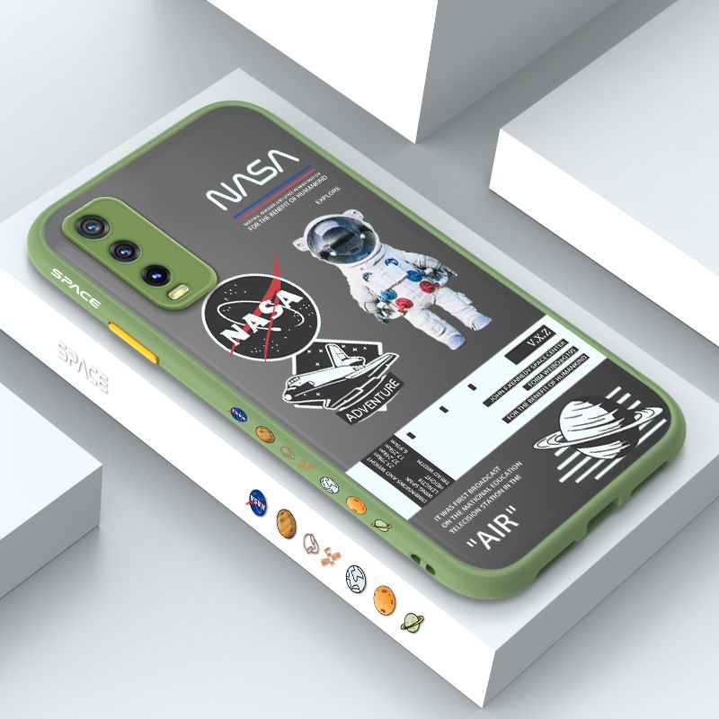 ZeroQiQi for Vivo Y20 2021 Case Creative Cartoon Astronaut Side Printed Pattern Design Phone Cover Frosted Transparent Ultra Thin Protective Phone Case