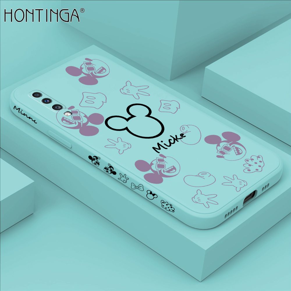 Hontinga for Samsung A70 Case Side Design Cute Mouse Avatar Back Cover Soft Square Edge Pattern Liquid Silicone Trend Phone Cases