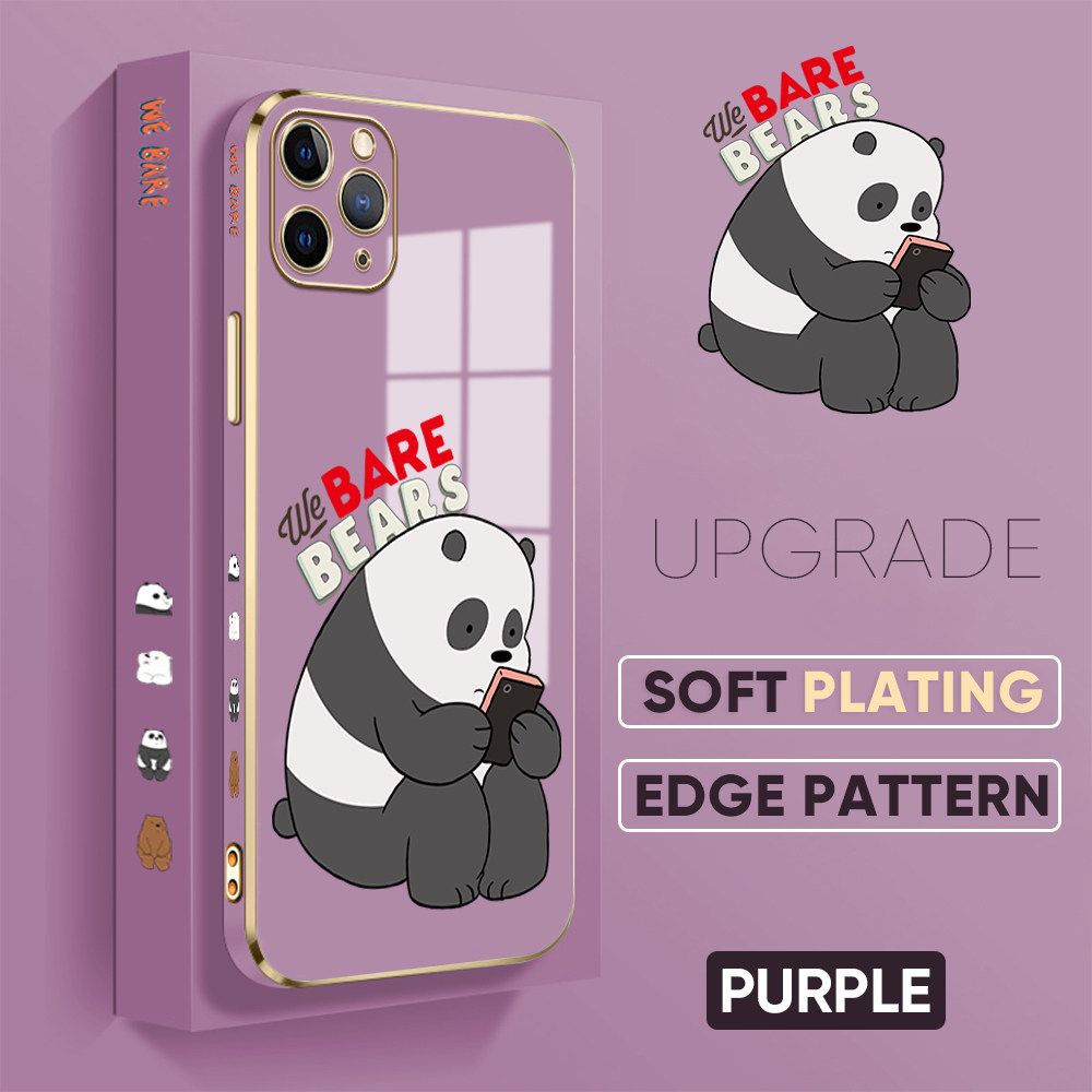 TA for iPhone 11 Pro Back Cover + Free Lanyard Panda Reading Luxury 6D Plating Case Side Pattern Soft Silicone Square Phone Cases