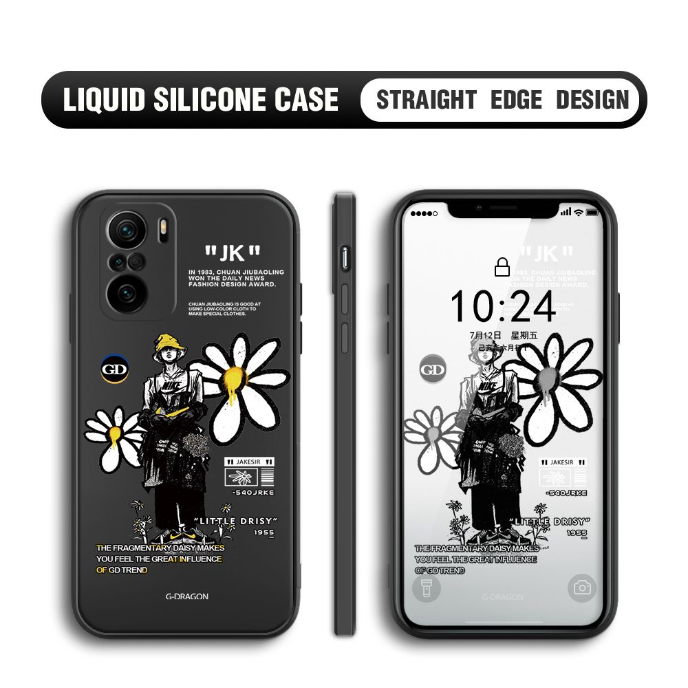 Jizetin for Redmi K40 / K40 Pro / Xiaomi Poco F3 Back Cover Fashion Style Daisy Pattern Design Liquid Silicone Phone Case Soft Full Camera Protect Phone Cases