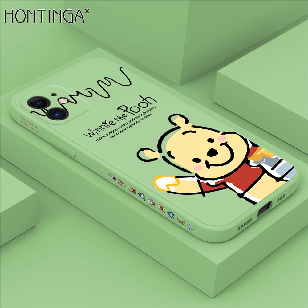 Hontinga for iPhone 11 Case Side Design Hello Little Bear Back Cover Soft Square Edge Pattern Liquid Silicone Trend Phone Cases