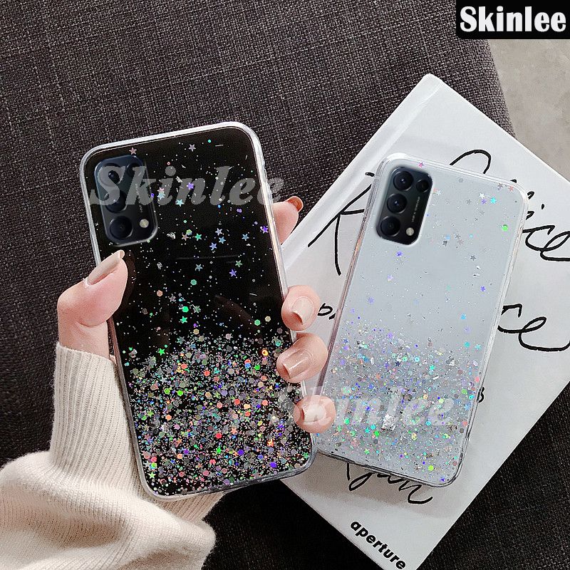 Skinlee Phone Case OPPO Reno 5 Pro Full Stars Moon Glitter Bling Sequins Case for OPPO Reno 5 Pro Cover Phone cases Starry Sky Transparent Soft Case