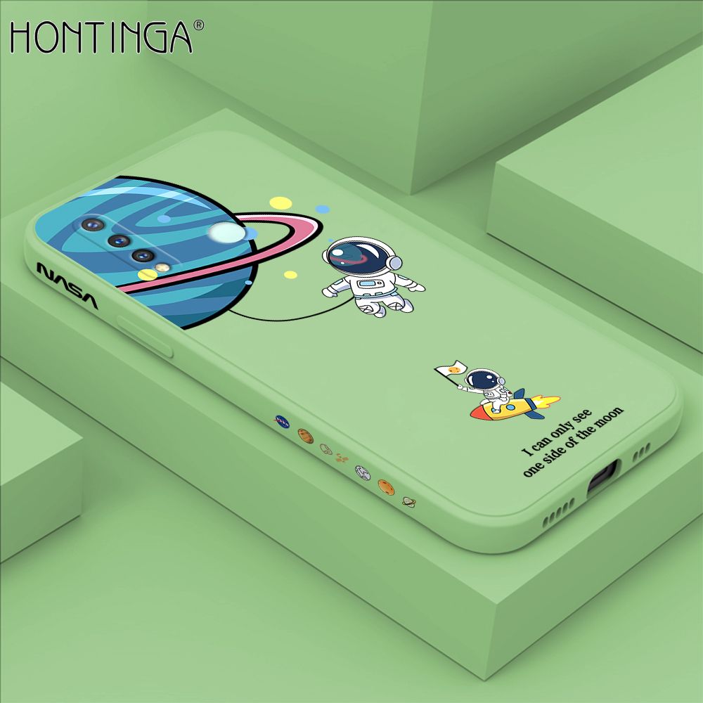 Hontinga for Vivo Y19 Case Cartoon Astronaut Side Design Back Cover Soft Square Edge Liquid Silicone Phone Cases
