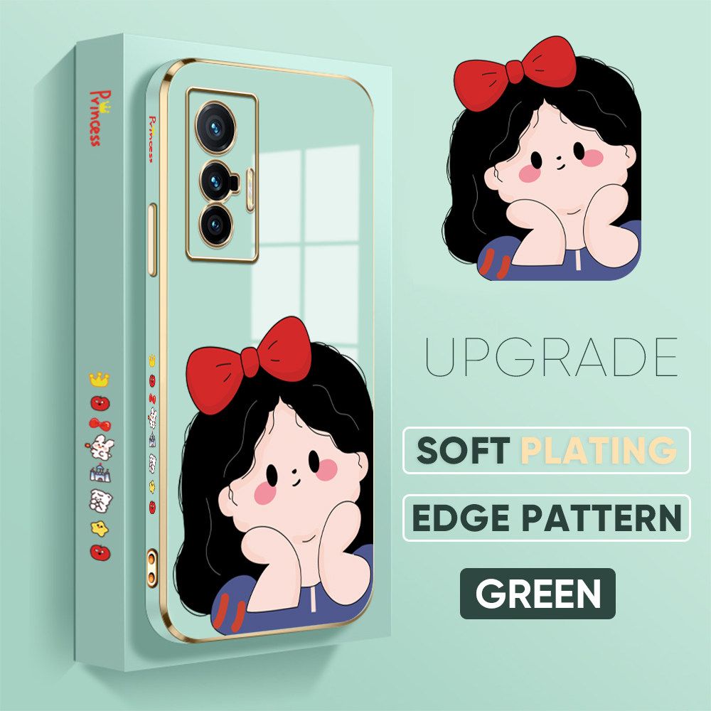 TA for Vivo X70 5G Back Cover + Free Lanyard Cute Princess Luxury 6D Plating Case Side Pattern Soft Silicone Square Phone Cases