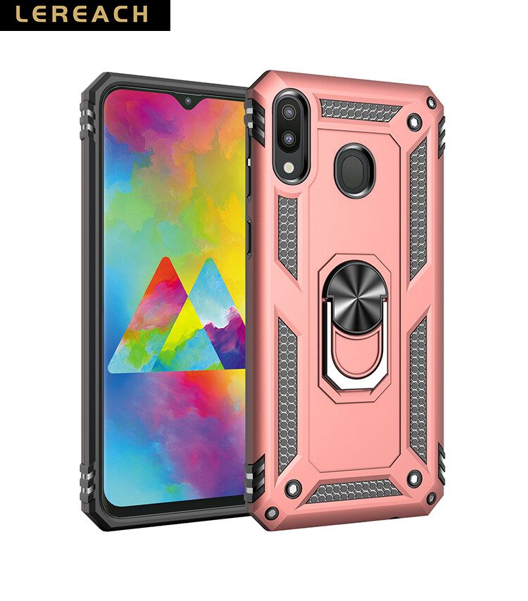 Lereach For Samsung Galaxy M20 Core Mobile Phone Case TUP+PC Hard Ring Car Ring Bracket Shockproof Back Cover