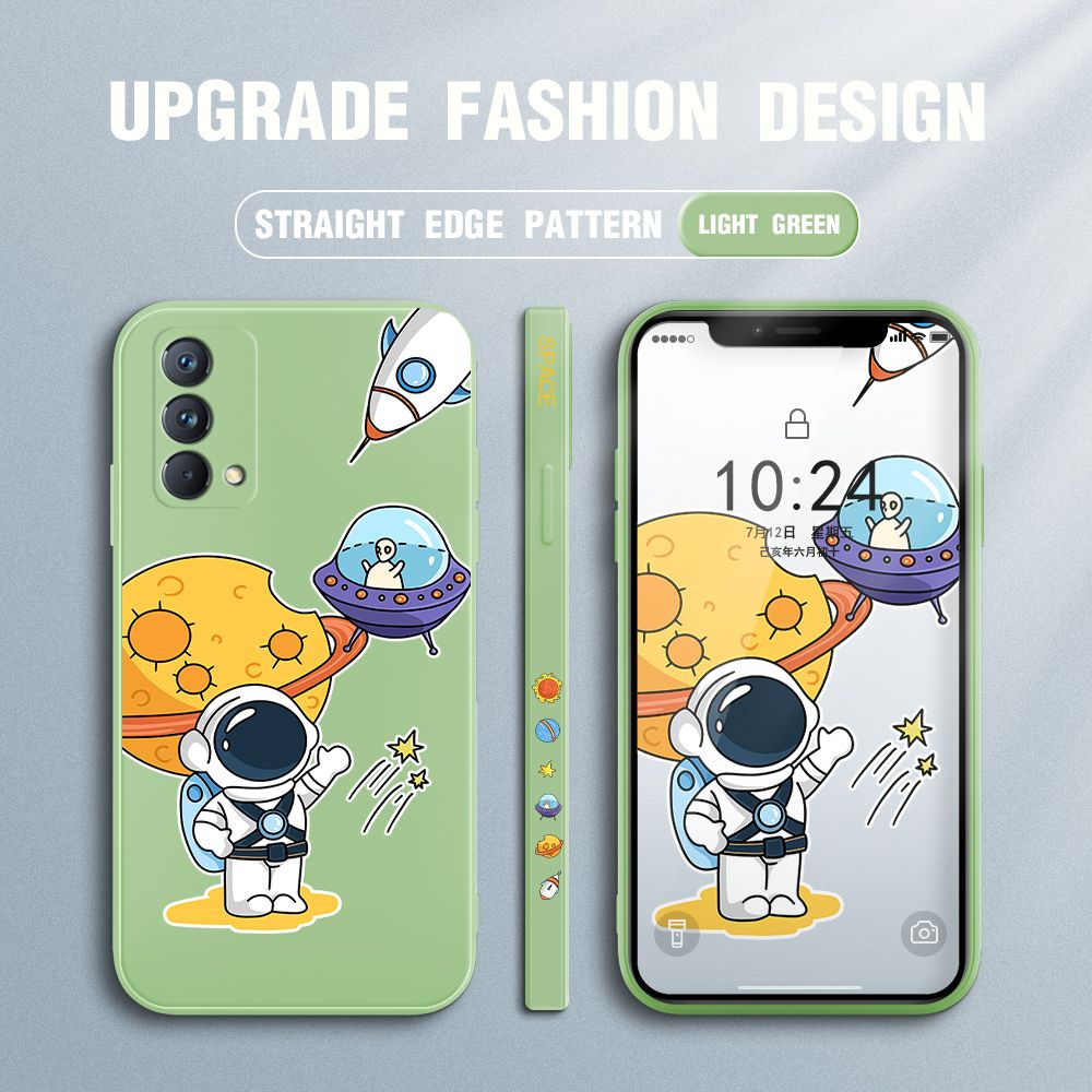 Jizetin for Realme GT Master Case Side Design Phone Cover Moon Space Astronaut Cover Square Edge Pattern Liquid Silicone Trend Case