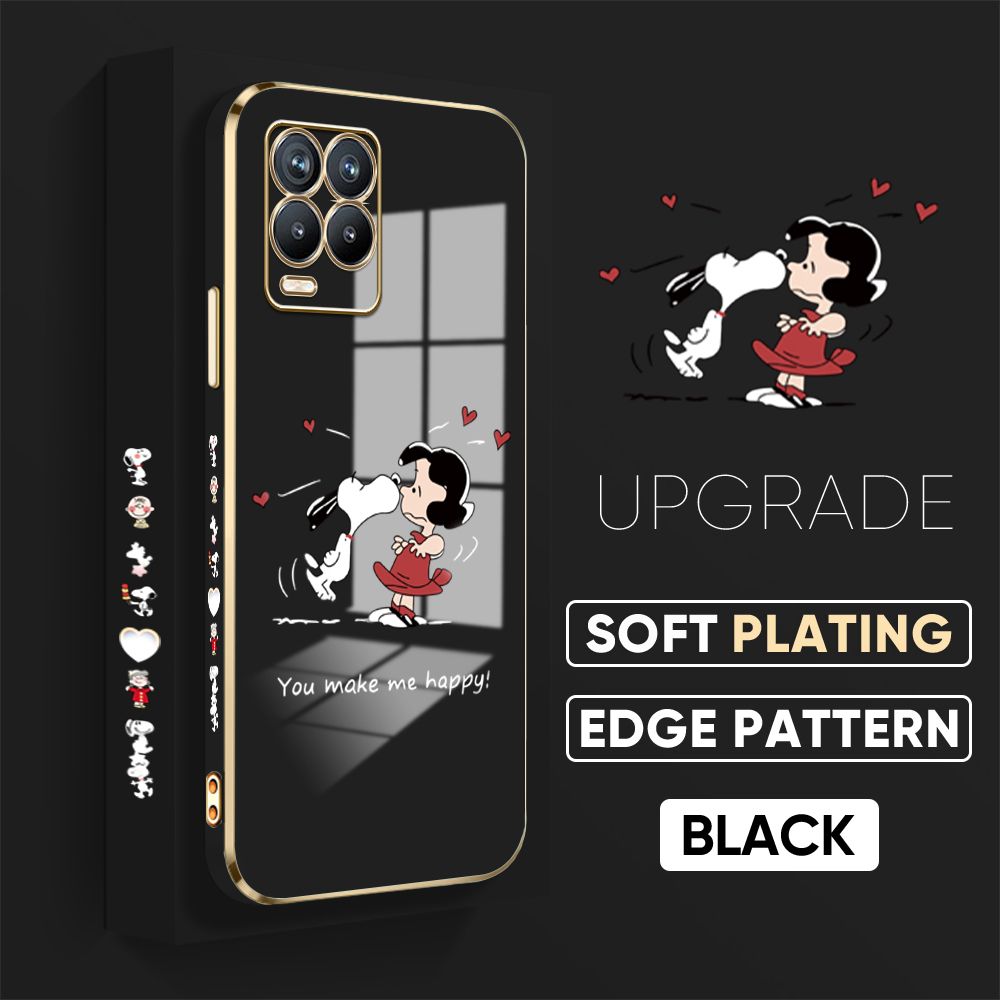 TA for Realme 8 4G / Realme 8 Pro Back Cover + Free Lanyard Happy Puppy Luxury 6D Plating Case Side Pattern Soft Silicone Square Phone Cases