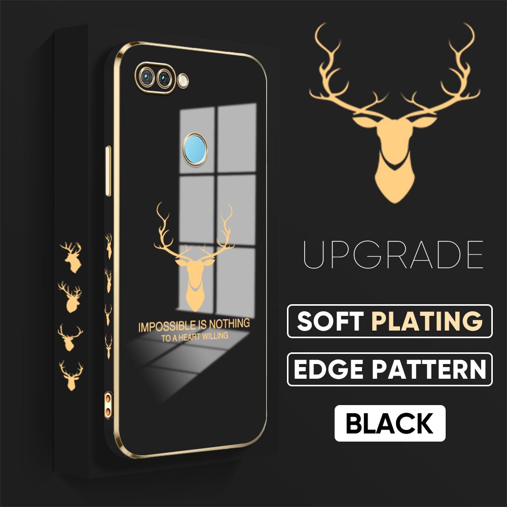 TA for OPPO F9 Realme U1 A7X F9 Pro Back Cover + Free Lanyard Simple Antlers Luxury 6D Plating Case Side Pattern Soft Silicone Square Phone Cases
