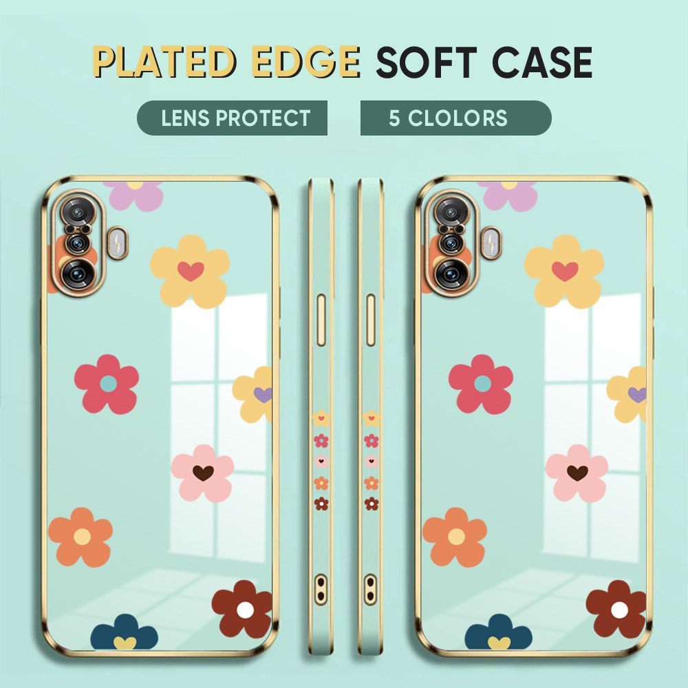Luxury 6D Plating Case for Xiaomi Poco X2 Phone Cases Color Cartoon Flowers Side Print Soft Silicone Square Back Cover