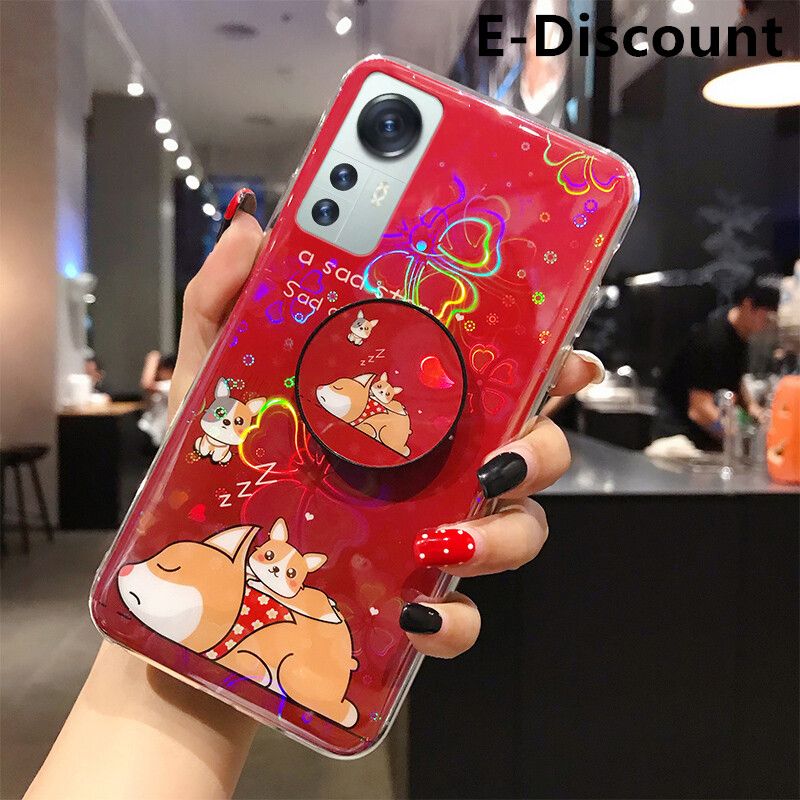 For Xiaomi 12X Case Cute Cartoon Bear Cases Soft Silicone Bracket Holder stand Back Cover Colorful Cherry Blossoms For Xiaomi Mi 12X Back Cover