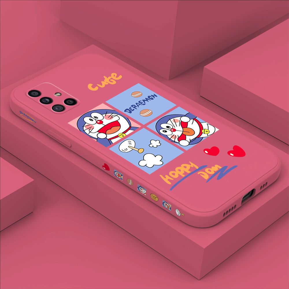 Hontinga for Samsung M51 Case Side Design Cartoon Cute Cat Back Cover Soft Square Edge Pattern Liquid Silicone Trend Phone Cases