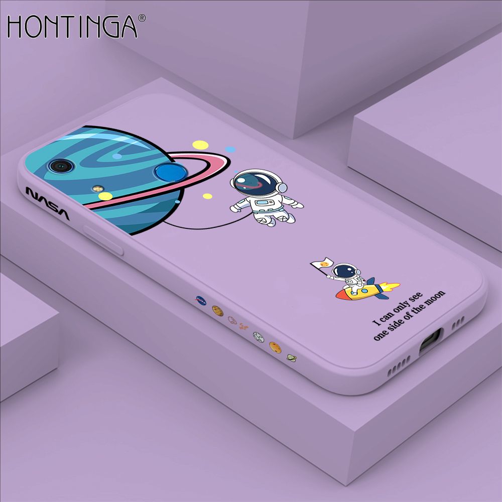 Hontinga for Huawei Y6S Case Cartoon Astronaut Side Design Back Cover Soft Square Edge Liquid Silicone Phone Cases