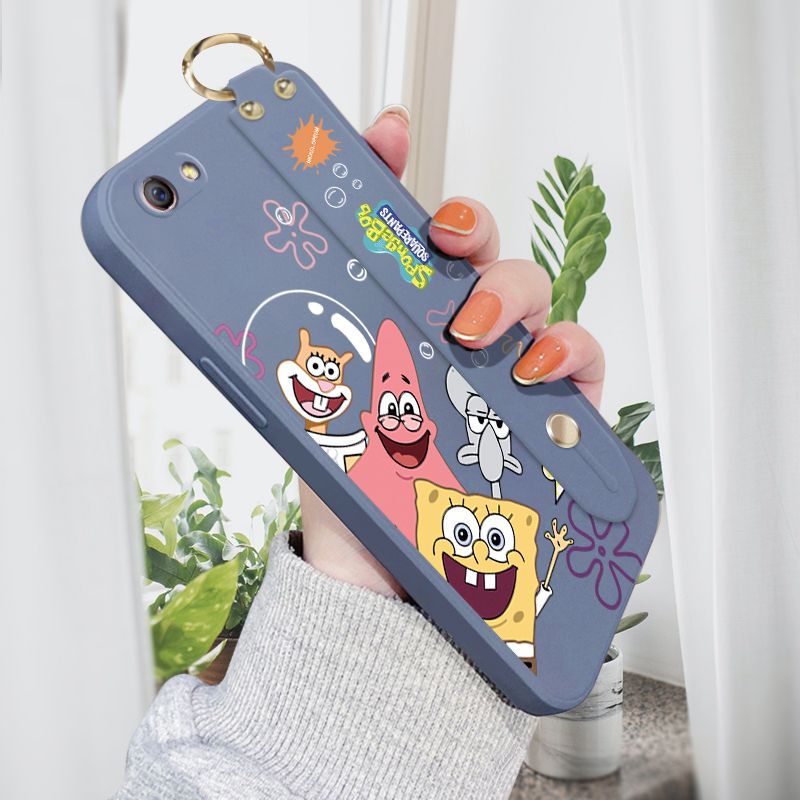 Jizetin for OPPO R9S Plus Wrist Strap Case Funny Cartoon Sea Creatures Cover Ultra Thin Anti Fall Liquid Silicone Phone Case