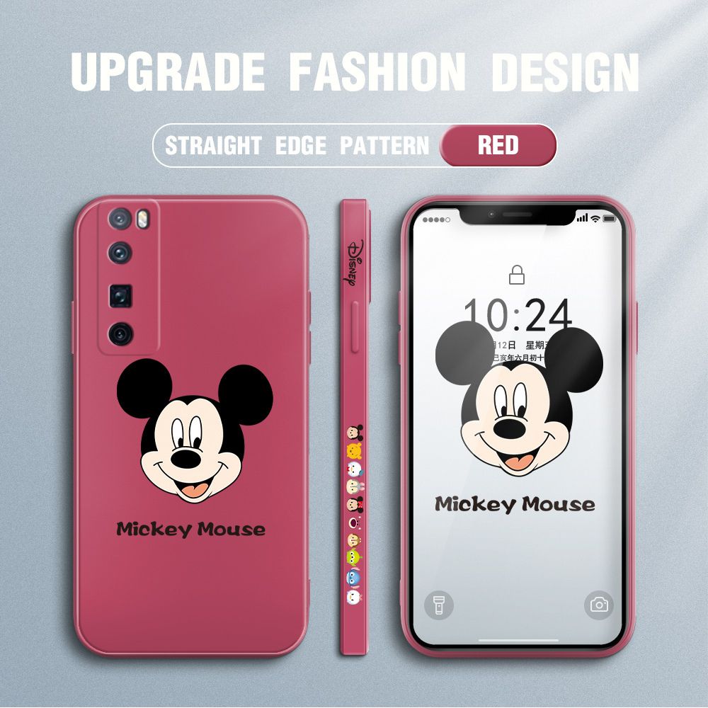 Jizetin for Huawei Nova 7 Pro Case Creative Cartoon Mouse Avatar Side Design Phone Case Square Edge Pattern Liquid Silicone Cases Full Cover Camera Shockproof Protective Case