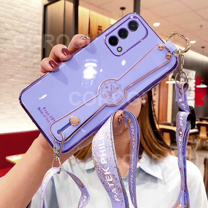 For Realme GT Master Edition Cover with [Lanyard + Wrist Strap Stand Holder] Ultra Thin Plating Bumper Phone Case Camera Lens Protection Soft TPU Silicone Shockproof Protective Back Cover