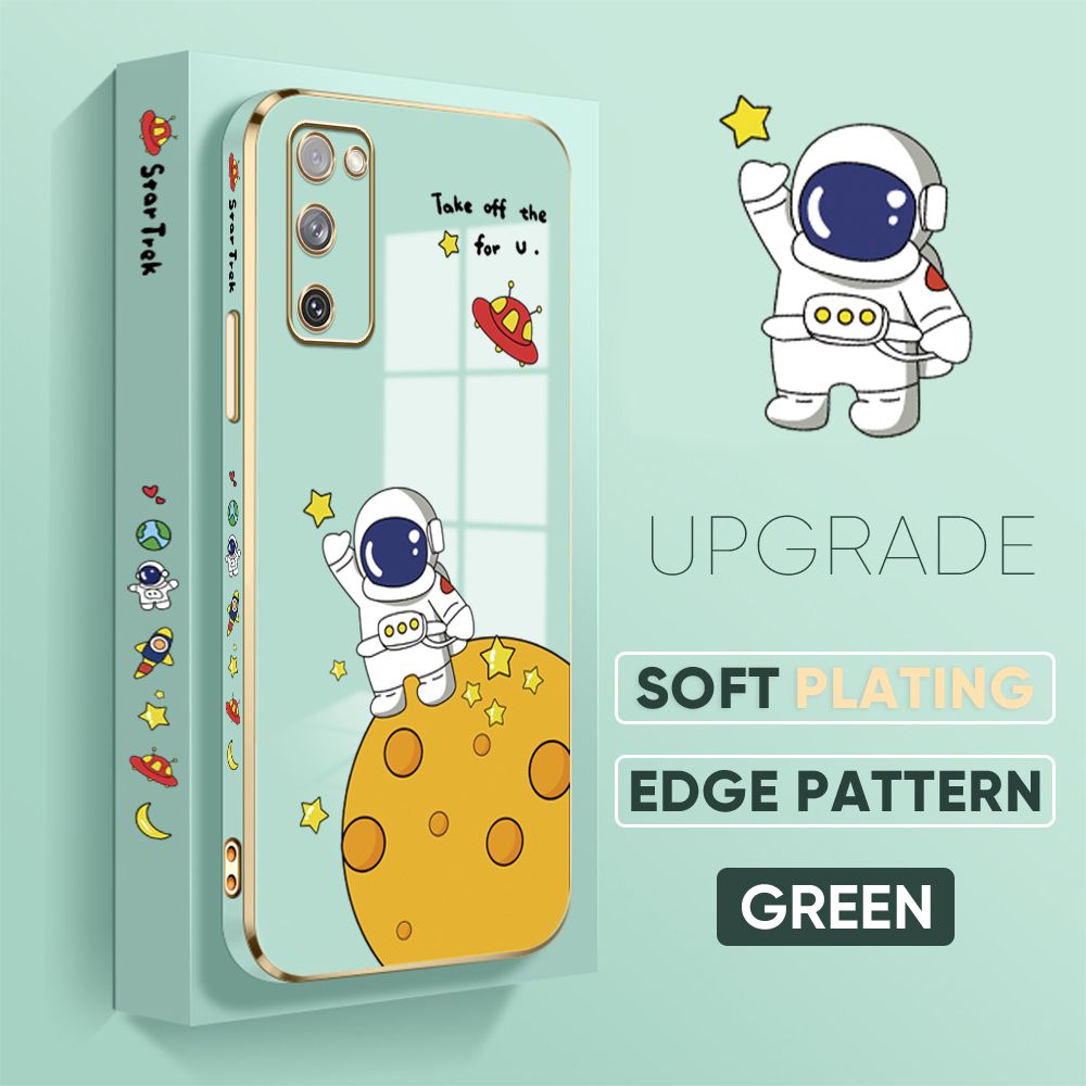 TA for Samsung Galaxy S20 FE S20FE 5G Back Cover + Free Lanyard Planet Astronaut Luxury 6D Plating Case Side Pattern Soft Silicone Square Phone Cases