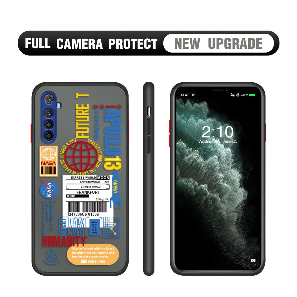 Hontinga for Realme X2 / XT / OPPO K5 Case Travel Poster Camera Shockproof Protection Cases Edge Frosted Transparent Phone Cover