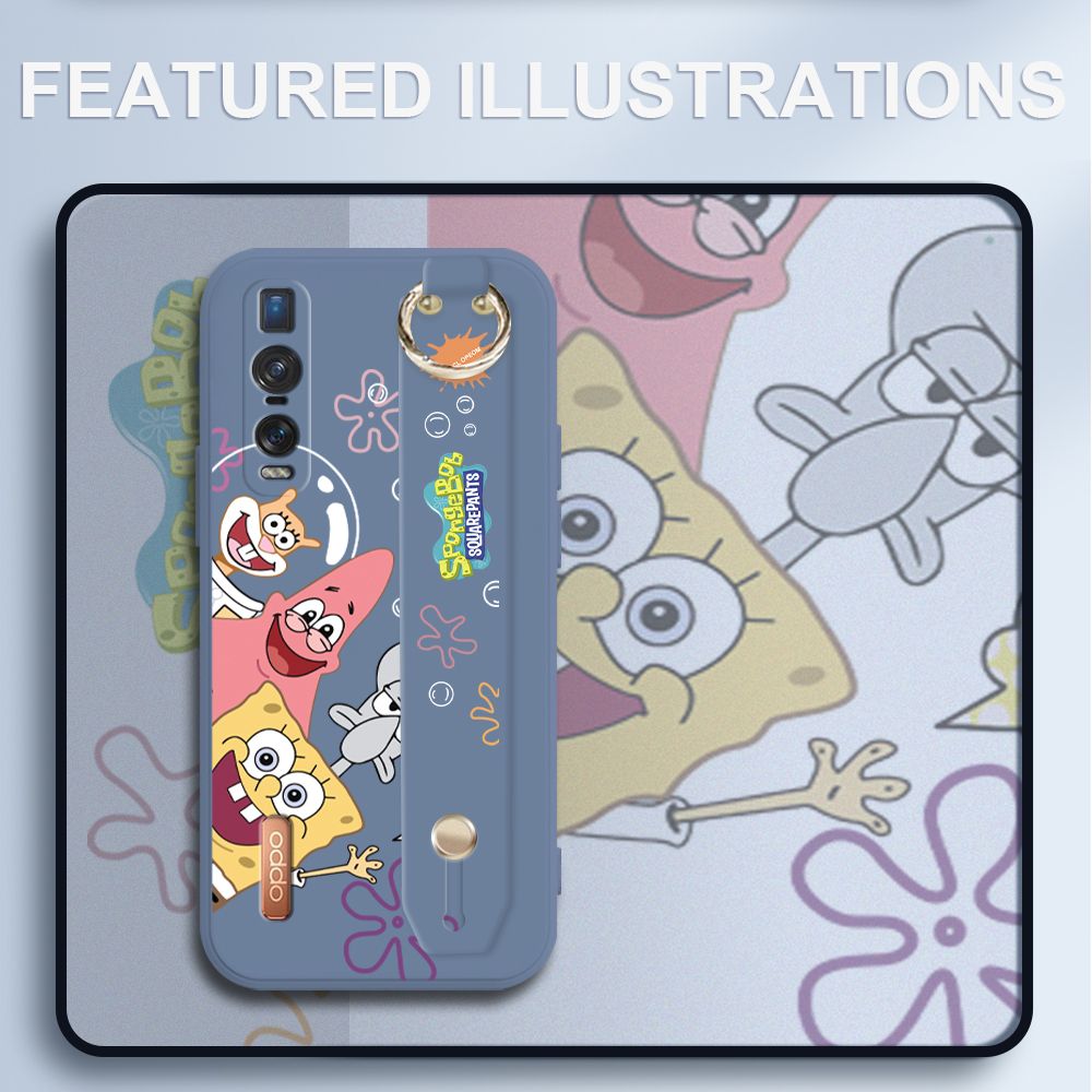 UCUC for OPPO Find X2 Pro Wrist Strap Case Funny Cartoon Sea Creatures Cover Ultra Thin Anti Fall Liquid Silicone Phone Case