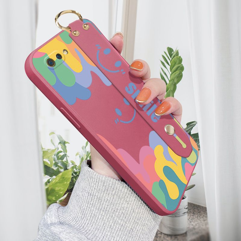 Jizetin for Realme C2 Wrist Strap Case Soft Candy Color Splash Ink Cover Ultra Thin Anti Fall Liquid Silicone Phone Case