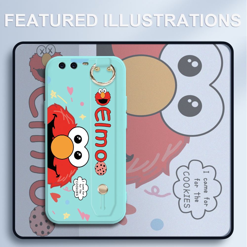 UCUC for Huawei P10 Plus Wrist Strap Case Creative Cartoon Red Haired Monster Cover Ultra Thin Anti Fall Liquid Silicone Phone Case