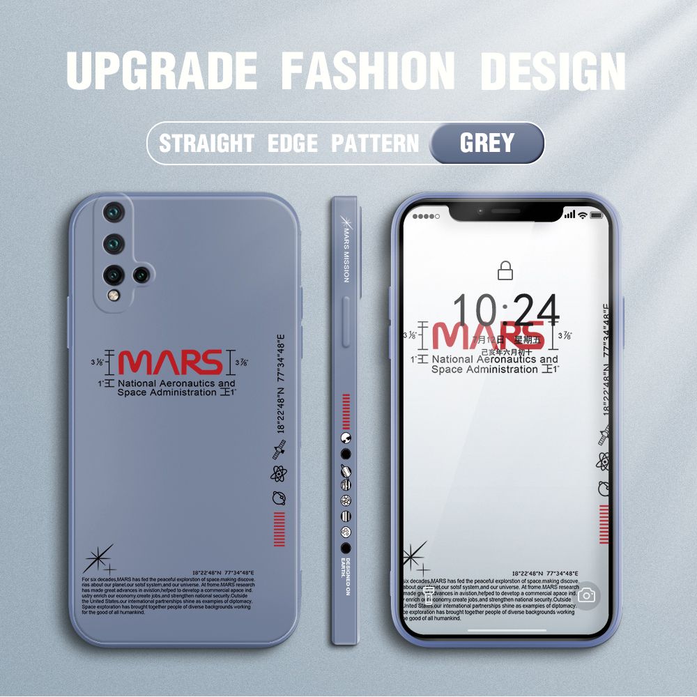 Jizetin for Huawei Nova 5T / Honor 20 Case New NASA Design Side Design Phone Case Square Edge Pattern Liquid Silicone Cases Full Cover Camera Soft Protection Case